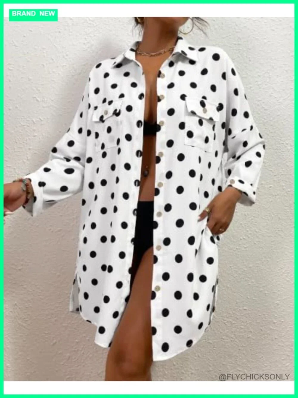 Women's Swim Cover Up Blouse Button Down Shirt Dress, 3/4 Sleeve, Lightweight,